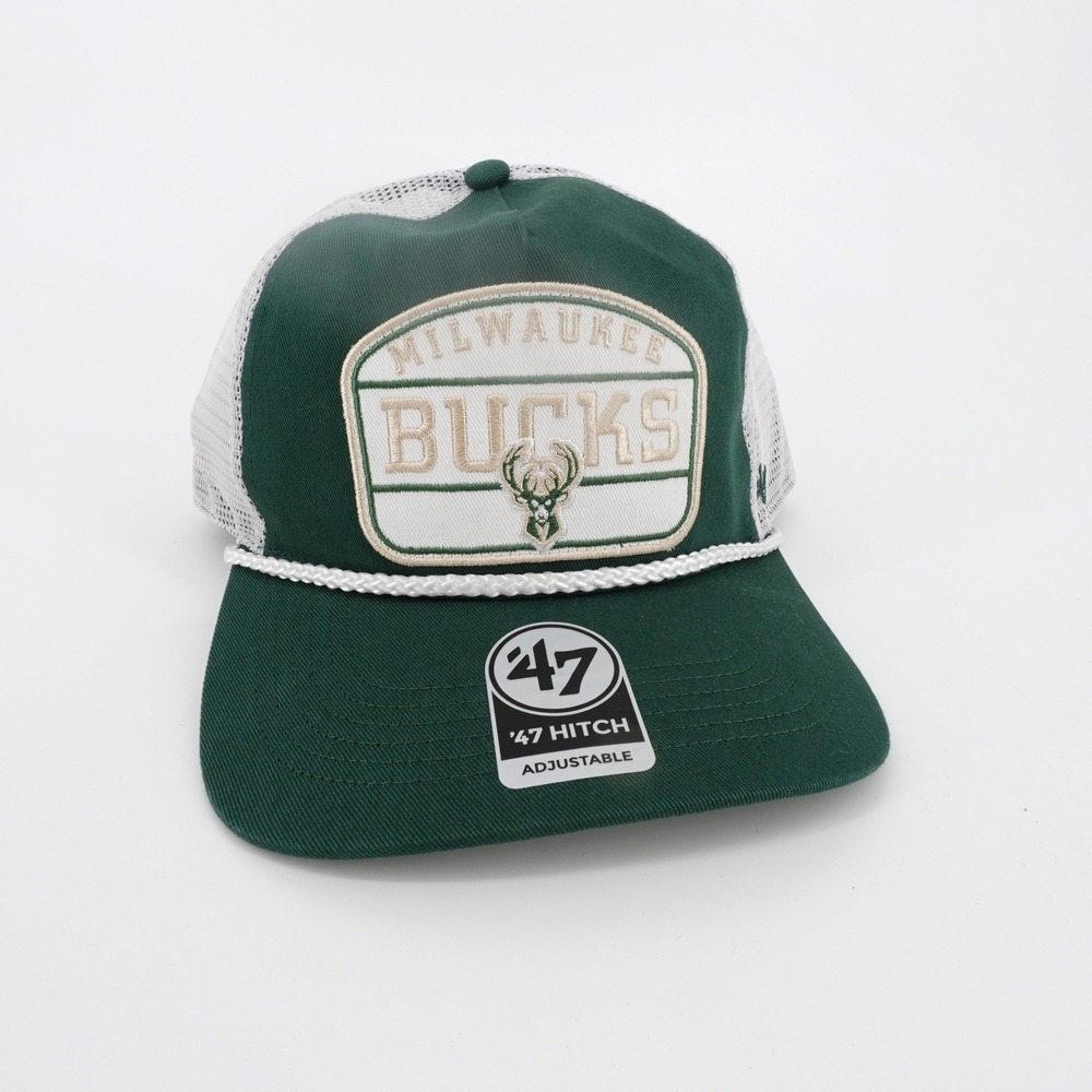 Milwaukee Bucks 47 Brand Hitch Trucker Hat Green White Adjustable NBA Cap Rope